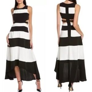 Gracia Black White Striped Cutout Waist Formal Maxi Dress Size Small 🧡🍄